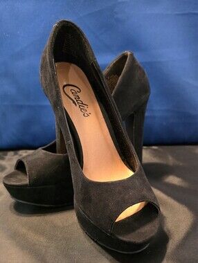 Candie's Black Suede Peep-Toe Platform Heels